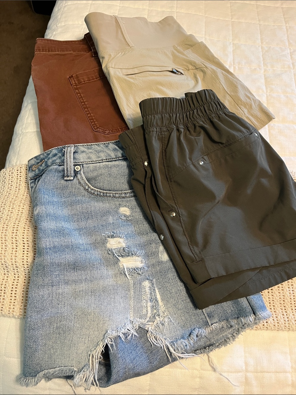 Mixed Women's Bottoms Bundle - Denim Skirt, Olive Shorts, Tan & Rust shorts.